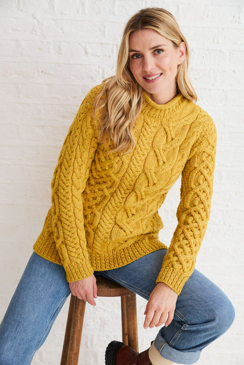 Calla Aran Aysmmetrical Pattern Sweater - Yellow