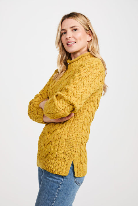 Pullover mit asymmetrischem Muster „Calla Aran“ - Gelb