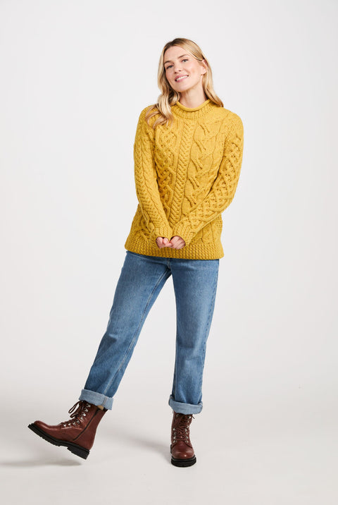 Calla Aran Aysmmetrical Pattern Sweater - Yellow