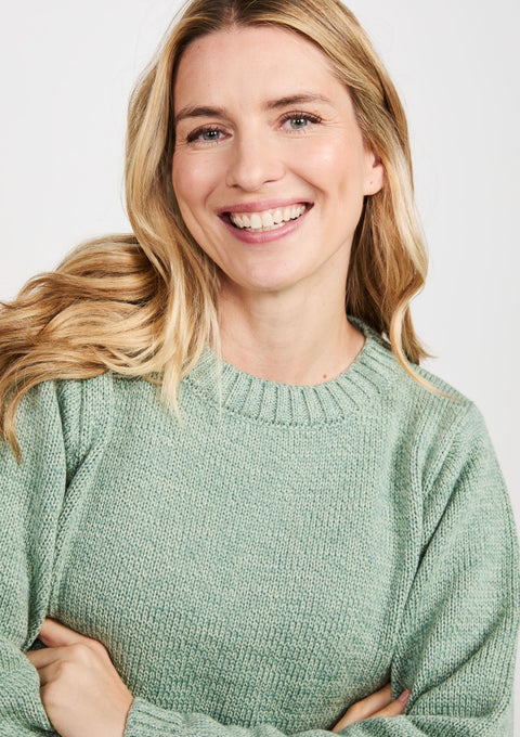 Merino wool sweater, Ireland, Aran, jumper, Pullover, made in Ireland, knitwear, women's sweater, ladies' jumper, green ,Crew neck