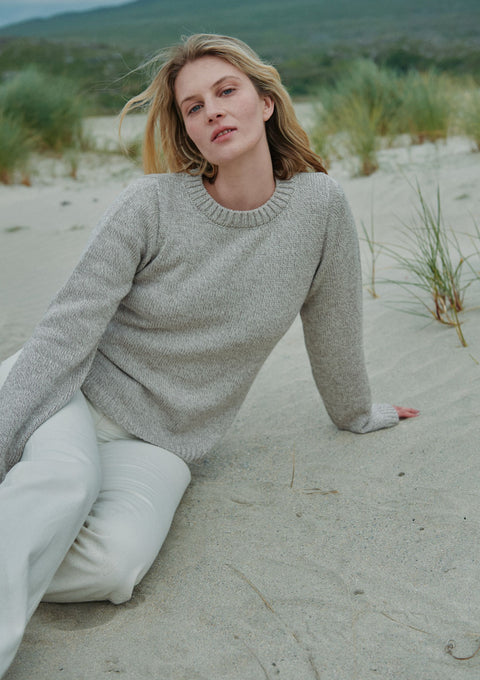 Merino wool sweater, Ireland, Aran, jumper, Pullover, made in Ireland, knitwear, women's sweater, ladies' jumper, oat, Crew neck