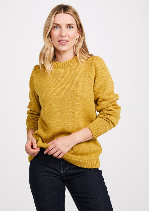 Merino wool sweater, Ireland, Aran, jumper, Pullover, made in Ireland, knitwear, women's sweater, ladies' jumper, yellow, Crew neck