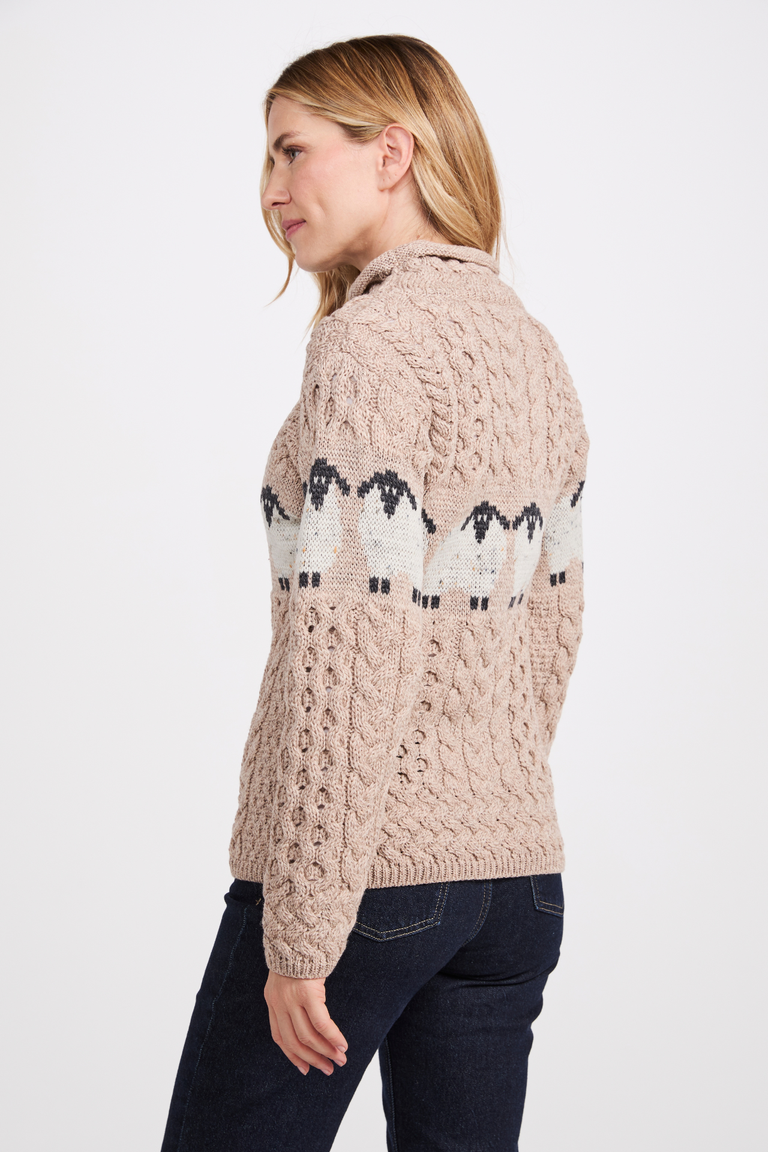 Inisheer Traditioneller Damen-Merino-Aran-Pullover – Marineblau