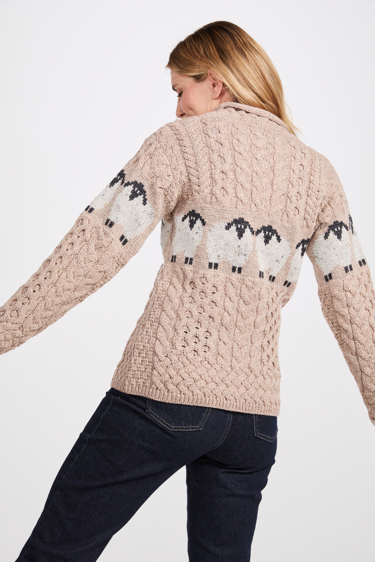 Inisheer Traditioneller Damen-Merino-Aran-Pullover – Marineblau