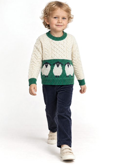 Lucky Ewe Childrens Sheep Sweater - Cream and Green