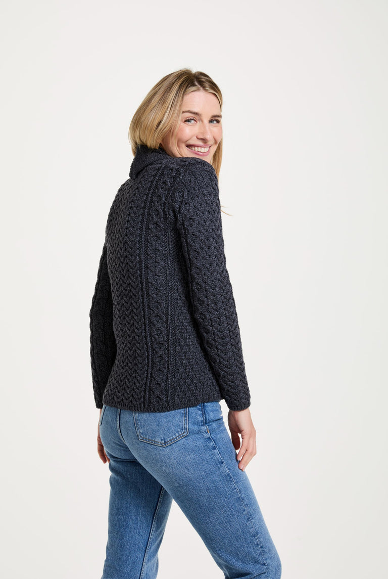 Cardigan Aran à col châle Tourmakeady - Gris