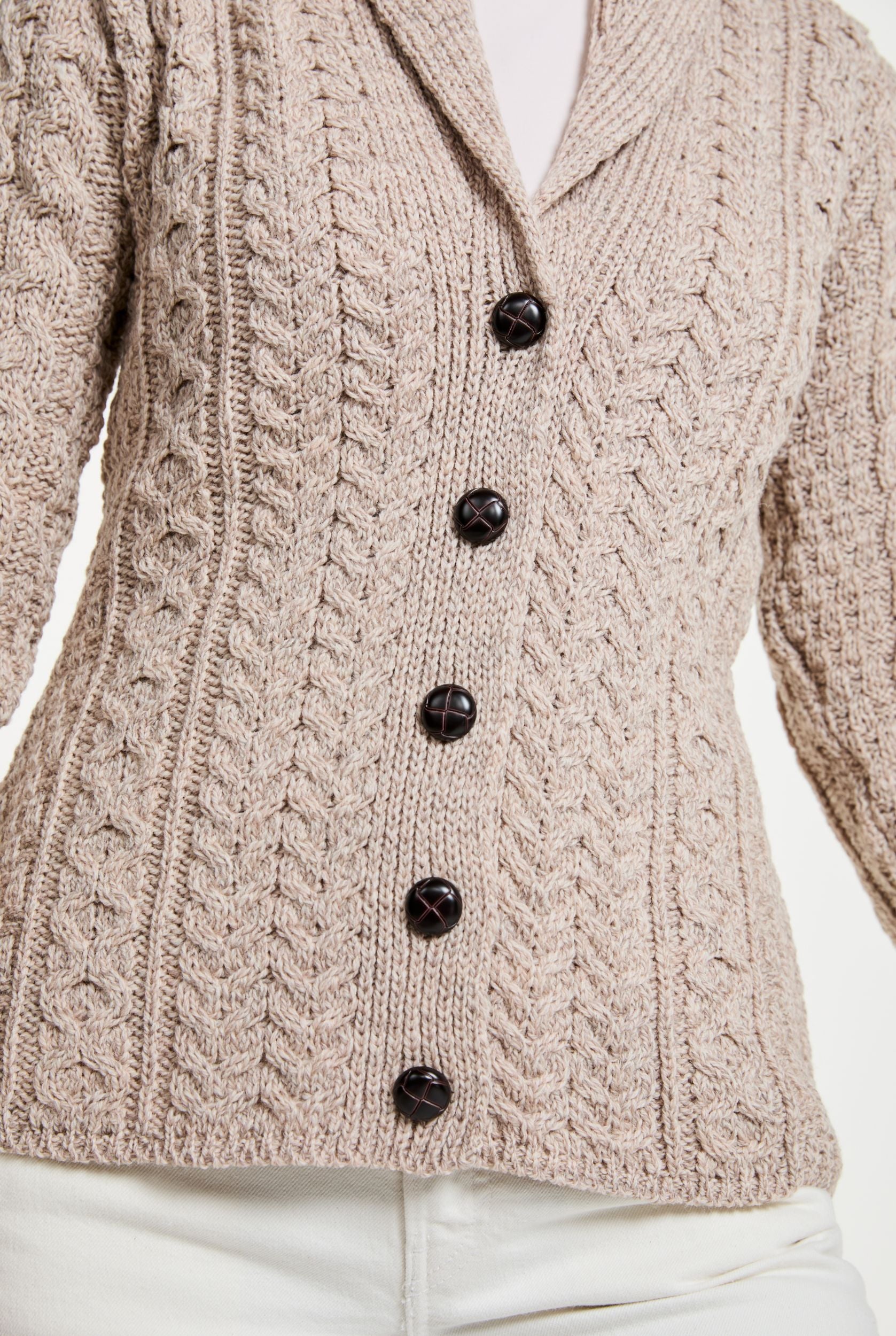 Cable Knit Women's Shawl Collar Cardigan Sweater Woman Ladies