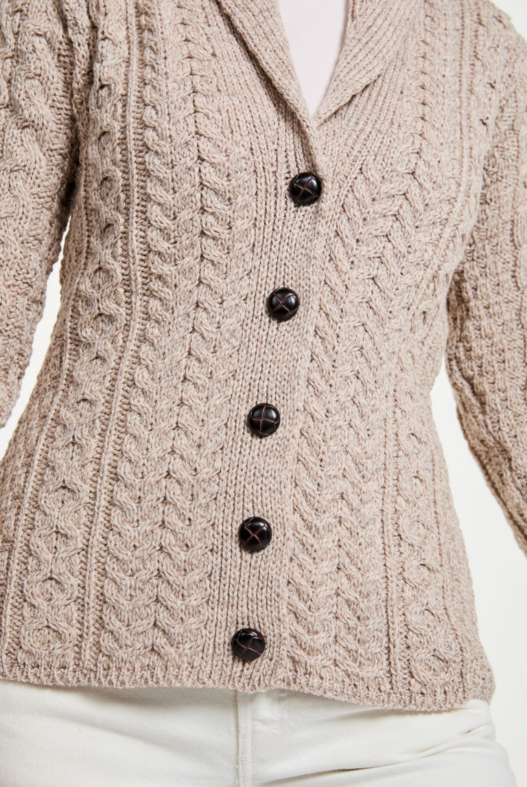 Tourmakeady Shawl Collar Aran Cardigan - Oat