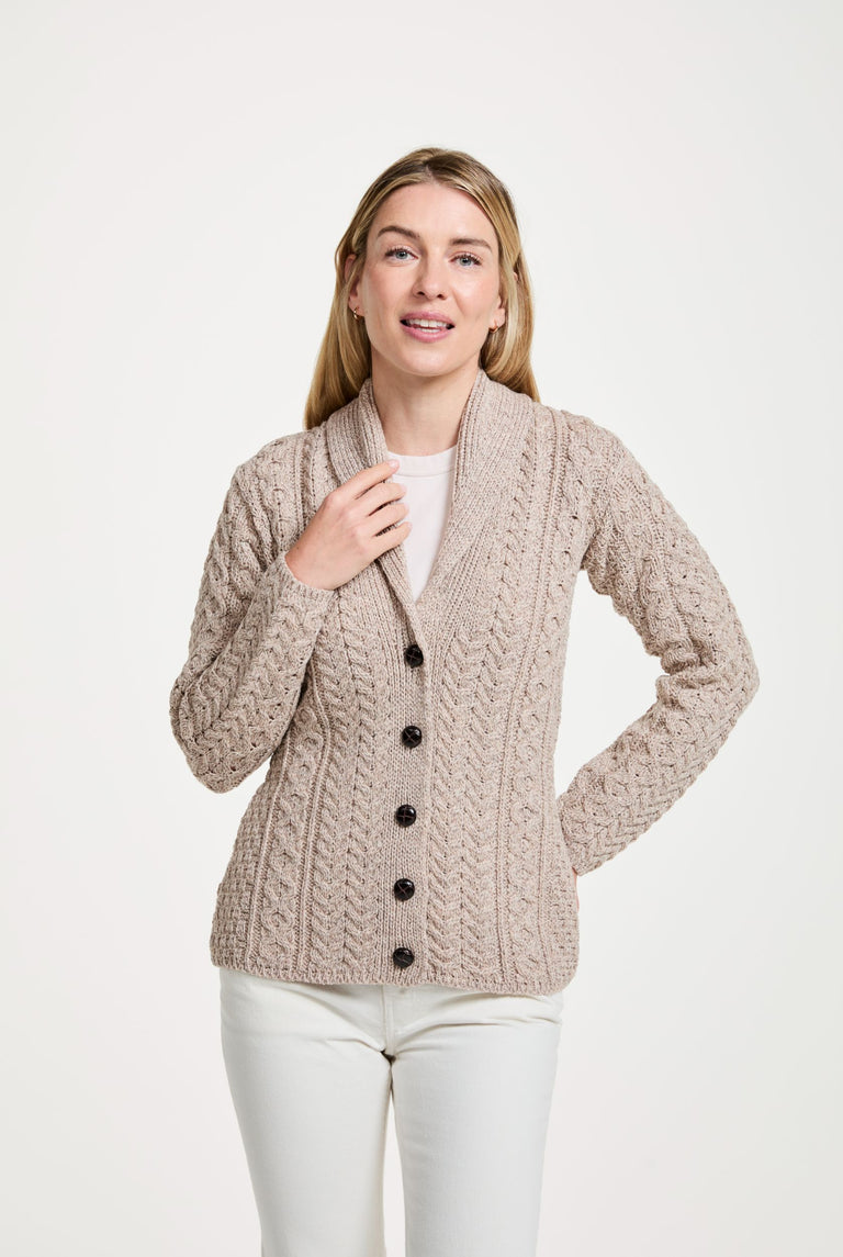 Tourmakeady Shawl Collar Aran Cardigan - Oat