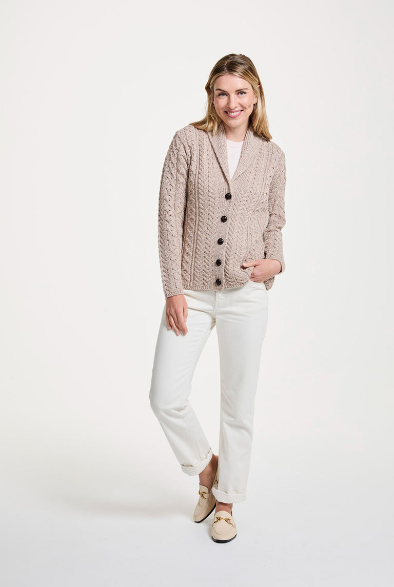 Tourmakeady Shawl Collar Aran Cardigan - Oat