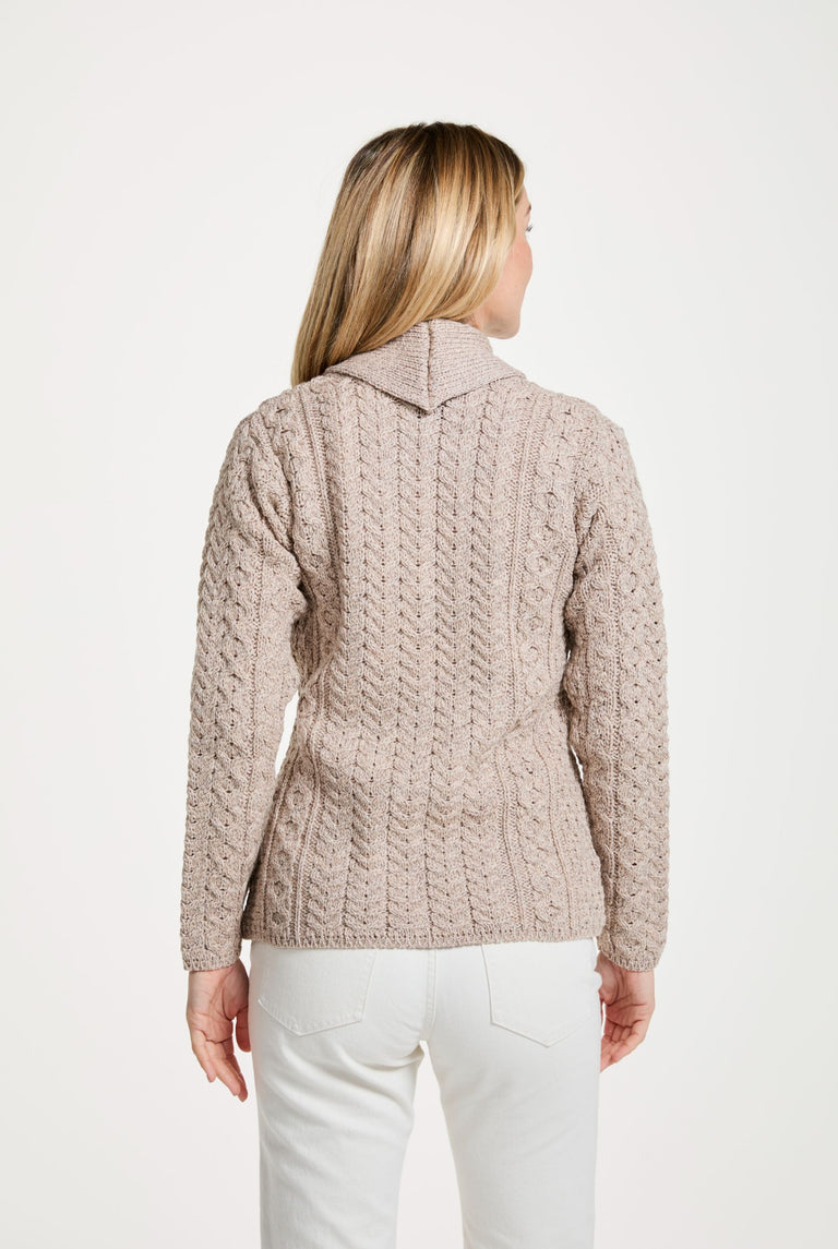 Tourmakeady Shawl Collar Aran Cardigan - Oat