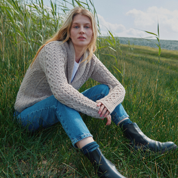 Tourmakeady Shawl Collar Merino Aran Cardigan - Oat