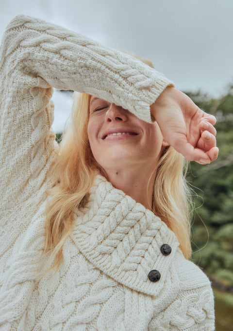Merino wool, sweater, aran sweater, knitwear ,made in Ireland, ladies  jumper, wool jumper, cable knit ,Pullover,cream
