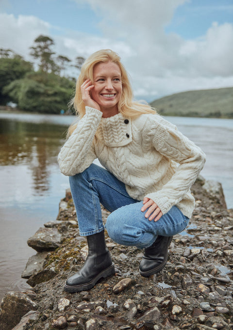 Merino wool, sweater, aran sweater, knitwear ,made in Ireland, ladies  jumper, wool jumper, cable knit ,Pullover,cream