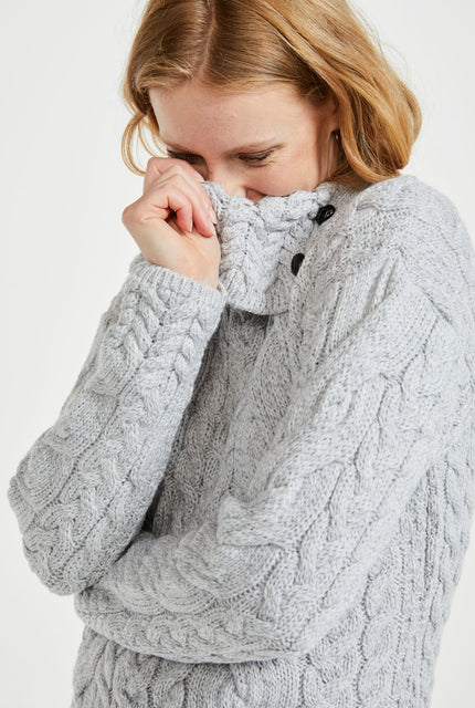 merino wool, grey sweater, aran sweater,knitwear,made in Ireland,ladies  jumper, wool jumper,cable knit,Pullover