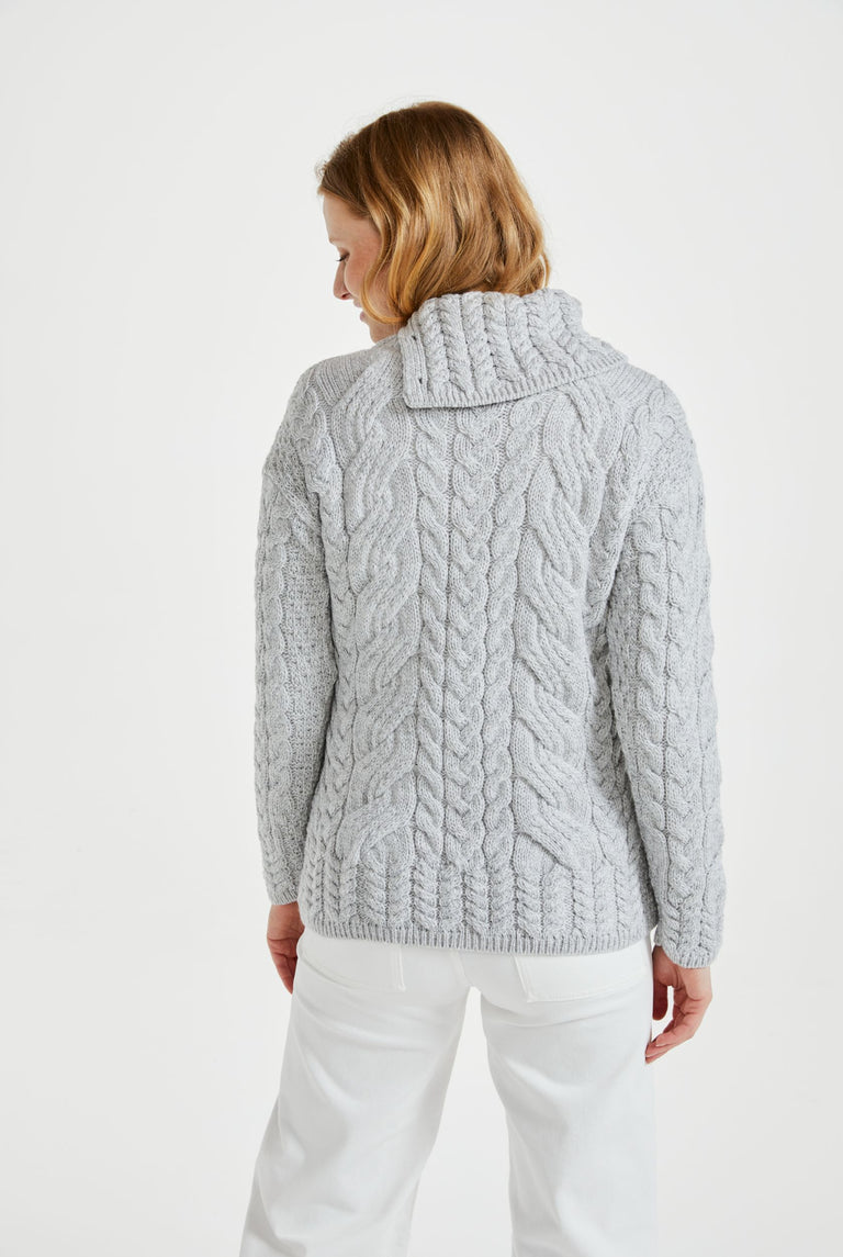 Maeve Aran Supersoft Sweater with Button Collar - Feathered Grey