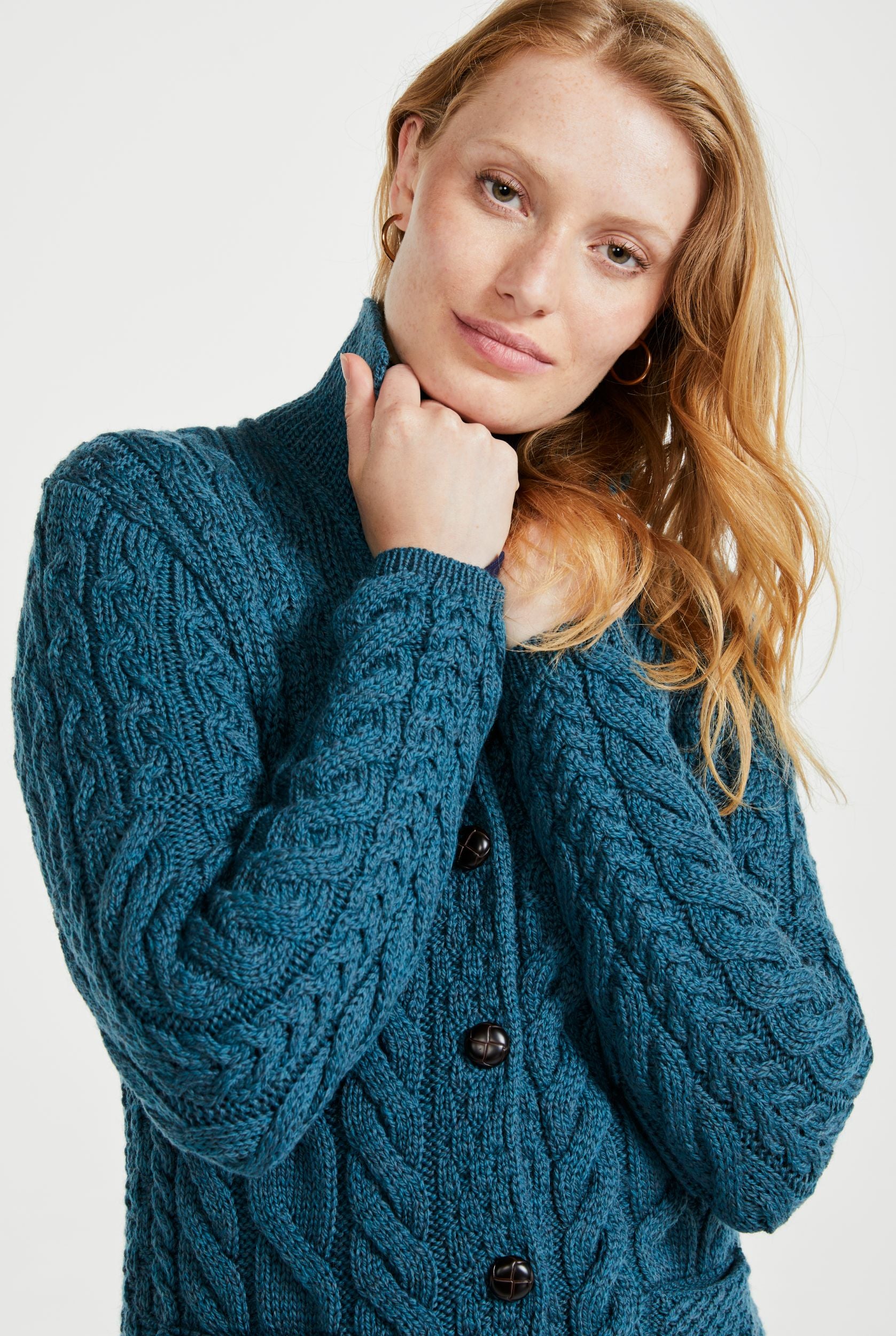 Sinéad Supersoft Merino Aran Cardigan Teal - Main Image
