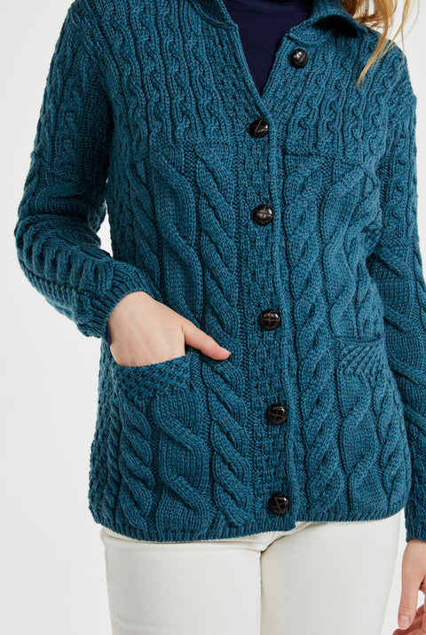 Sinéad Supersoft Aran Cardigan - Teal