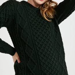 Éireann Ladies Traditional Aran Supersoft Merino Sweater - Green