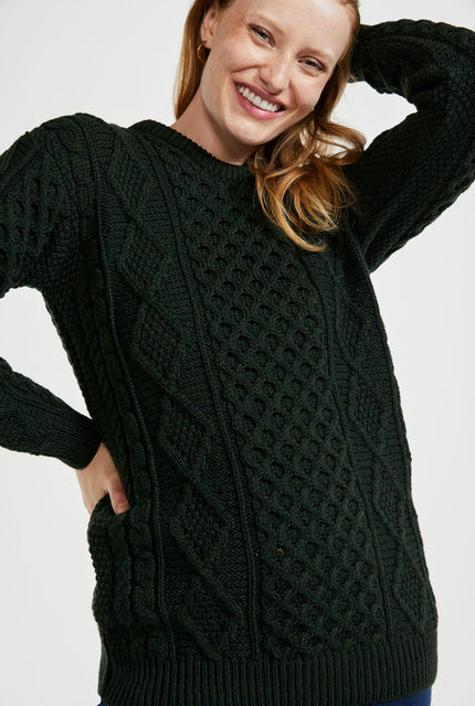 Women's sweater, made in Ireland, Merino Wool sweater, cable knit, aran, ladies sweater, knitwear,aran jumper,aran wool,green