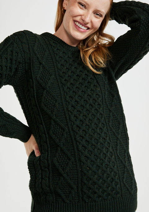 Women's sweater, made in Ireland, Merino Wool sweater, cable knit, aran, ladies sweater, knitwear,aran jumper,aran wool,green