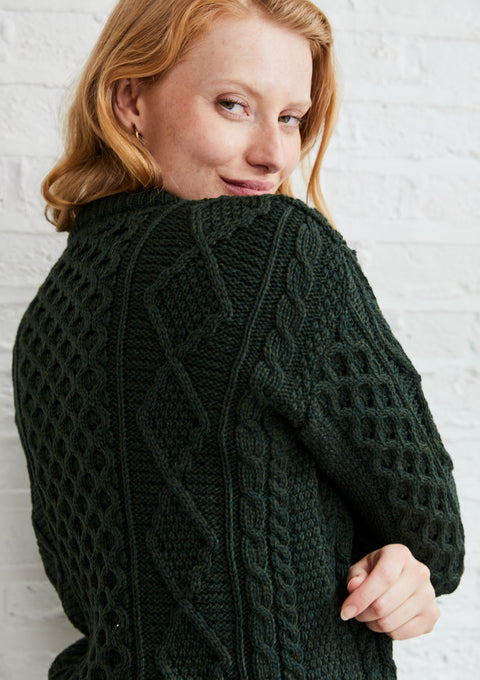 Women's  sweater, made in Ireland, Merino Wool, cable knit, aran ladies sweater, knitwear,aran jumper, green