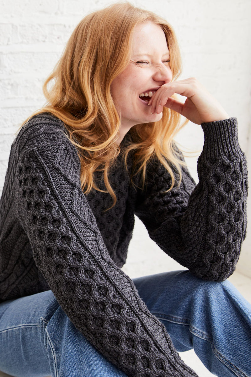 Women's sweater, made in Ireland, Merino Wool sweater, cable knit, aran, ladies sweater, knitwear,aran jumper,aran wool,grey