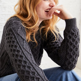 Éireann Ladies Traditional Aran Supersoft Merino Sweater - Grey