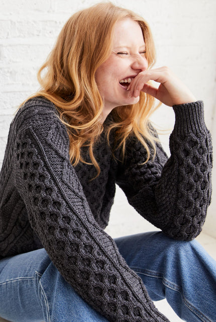 Women's sweater, made in Ireland, Merino Wool sweater, cable knit, aran, ladies sweater, knitwear,aran jumper,aran wool,grey