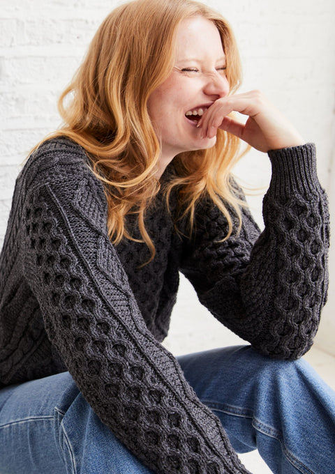 Women's sweater, made in Ireland, Merino Wool sweater, cable knit, aran, ladies sweater, knitwear,aran jumper,aran wool,grey