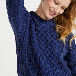 Éireann Ladies Traditional Aran Supersoft Merino Sweater - Navy