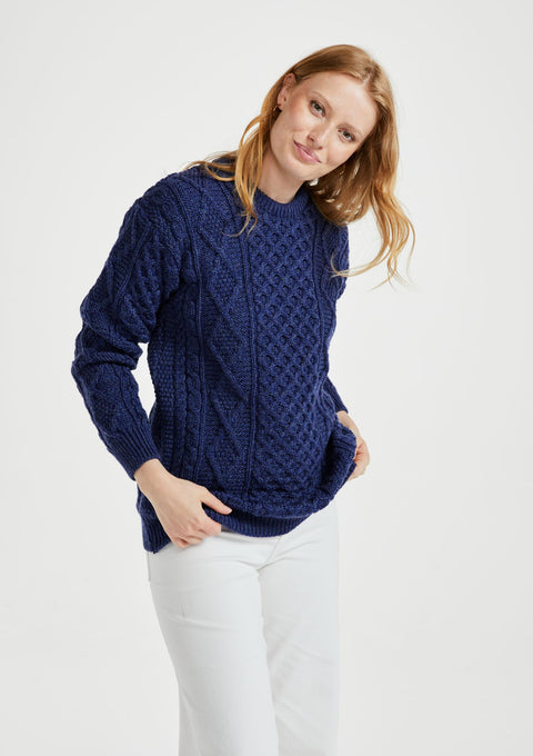 Women's  sweater, made in Ireland, Merino wool, cable knit, aran, ladies sweater, knitwear,aran jumper, navy