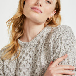 Éireann Damen-Pullover aus traditionellem Aran-Supersoft-Merinowolle – Hafer
