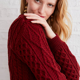 Éireann Ladies Traditional Aran Supersoft Merino Sweater - Rua Red