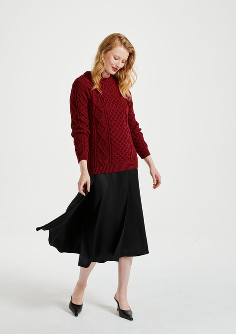 Women's  sweater, made in Ireland, Merino Wool sweater, cable knit, aran, ladies sweater, knitwear,aran jumper, red
