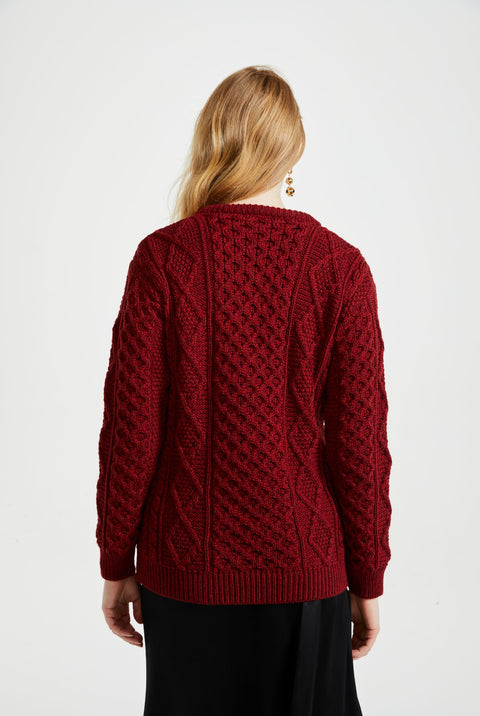 Éireann Ladies Traditional Aran Supersoft Sweater - Rua Red