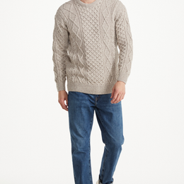 Éireann Herren-Pullover aus traditionellem Aran-Supersoft-Merinowolle – Hafer