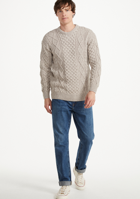 Pull traditionnel en mérinos Aran Supersoft pour hommes Éireann - Avoine
