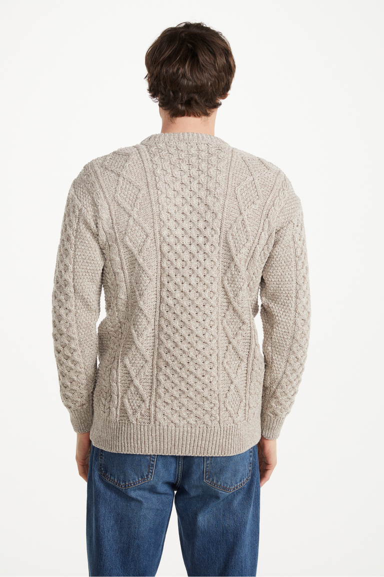 Éireann Herren-Pullover aus traditionellem Aran-Supersoft-Merinowolle – Hafer