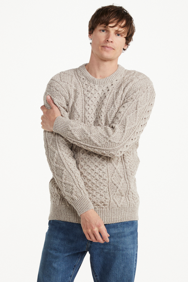 Éireann Herren-Pullover aus traditionellem Aran-Supersoft-Merinowolle – Hafer