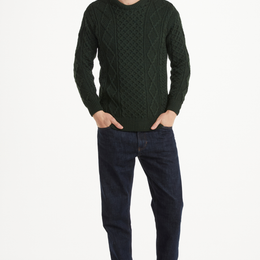 Éireann Herren-Pullover aus traditionellem Aran-Supersoft-Merinowolle – Grün