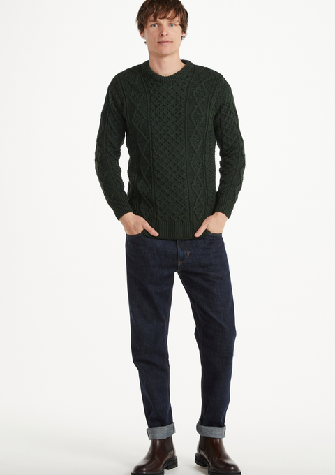 Pull Éireann Traditionnel Aran Supersoft Merino Pour Homme - Vert
