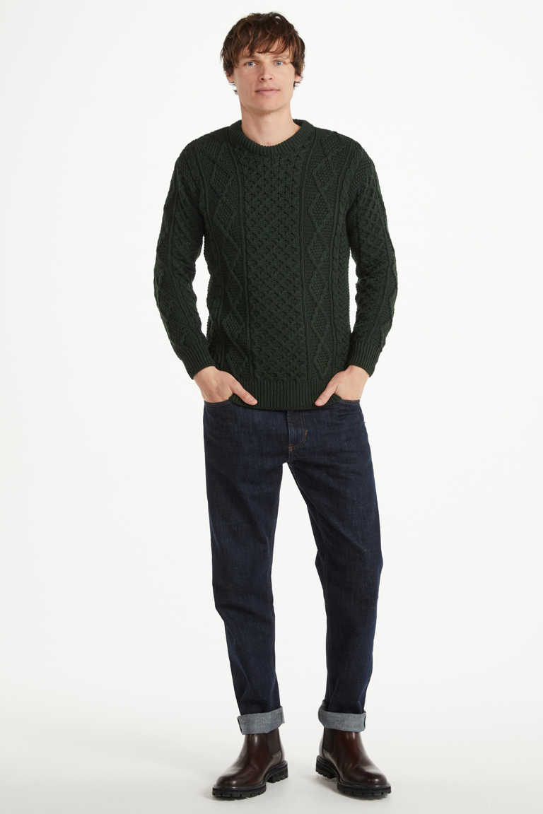 Éireann Herren-Pullover aus traditionellem Aran-Supersoft-Merinowolle – Grün