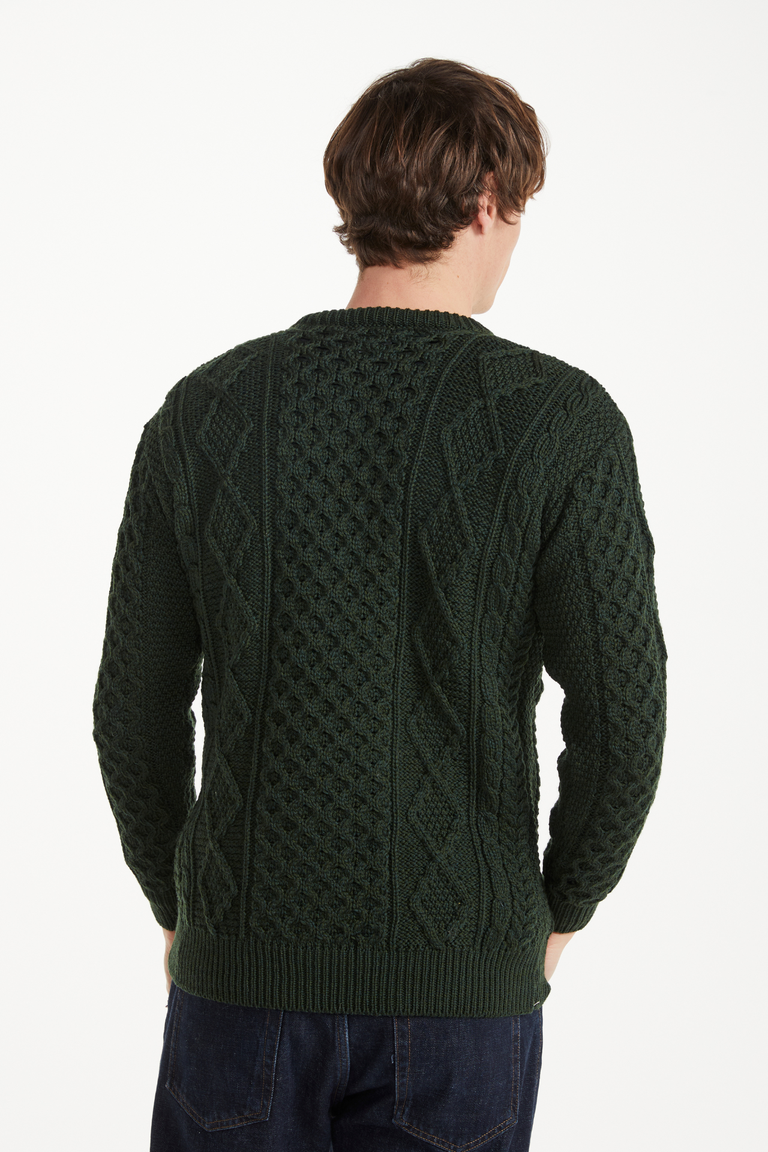 Éireann Herren-Pullover aus traditionellem Aran-Supersoft-Merinowolle – Grün