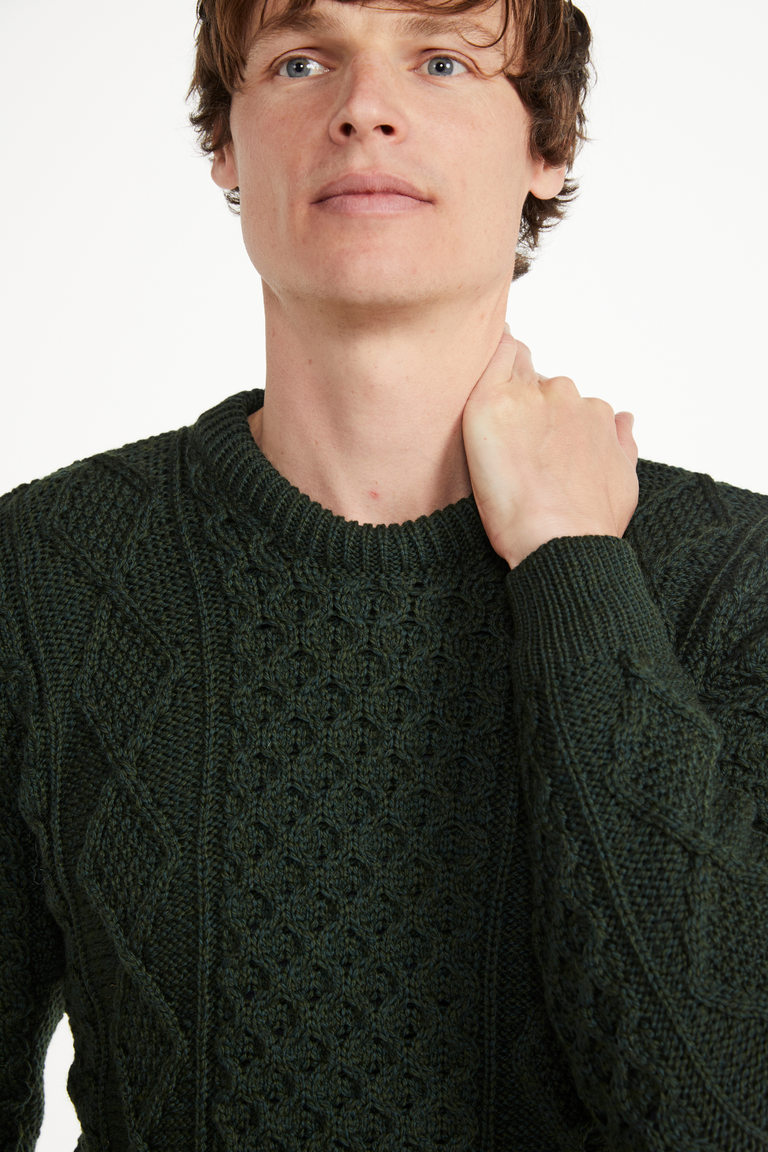 Éireann Herren-Pullover aus traditionellem Aran-Supersoft-Merinowolle – Grün
