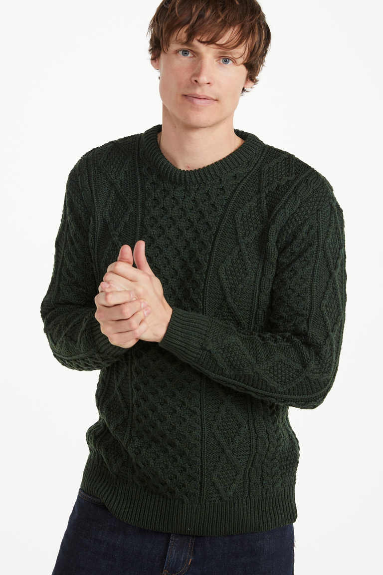 Éireann Herren-Pullover aus traditionellem Aran-Supersoft-Merinowolle – Grün