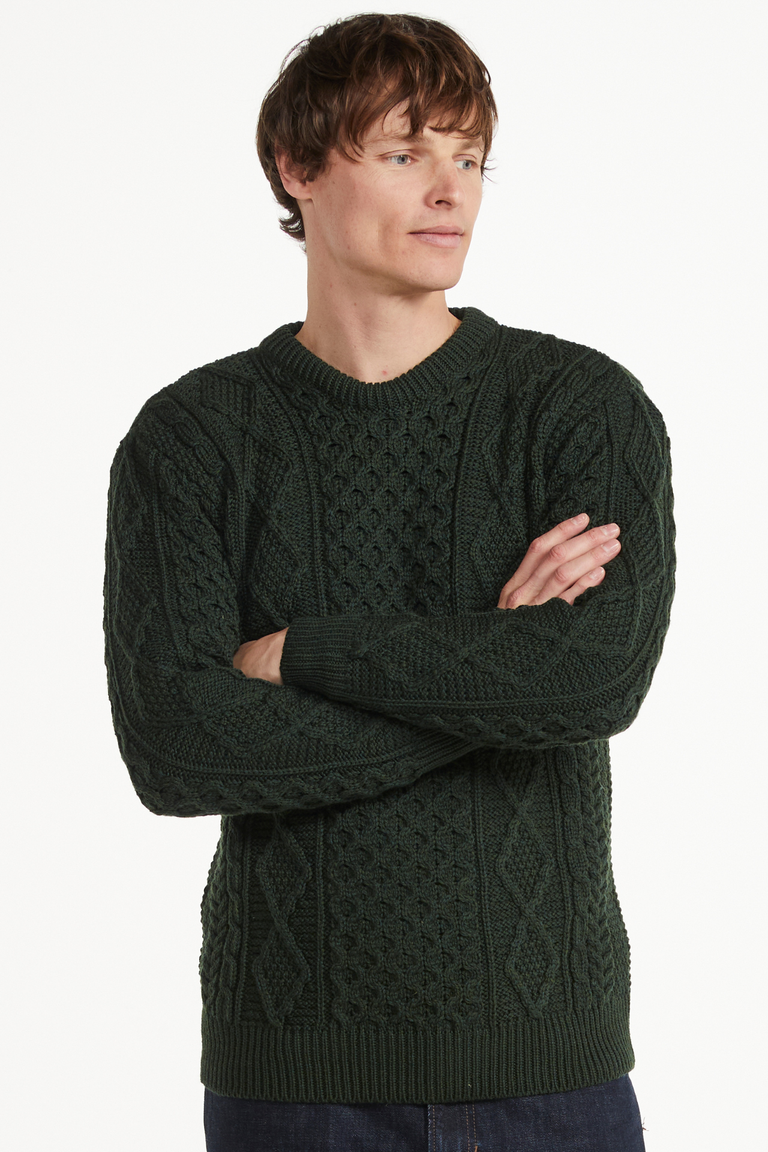 Éireann Herren-Pullover aus traditionellem Aran-Supersoft-Merinowolle – Grün