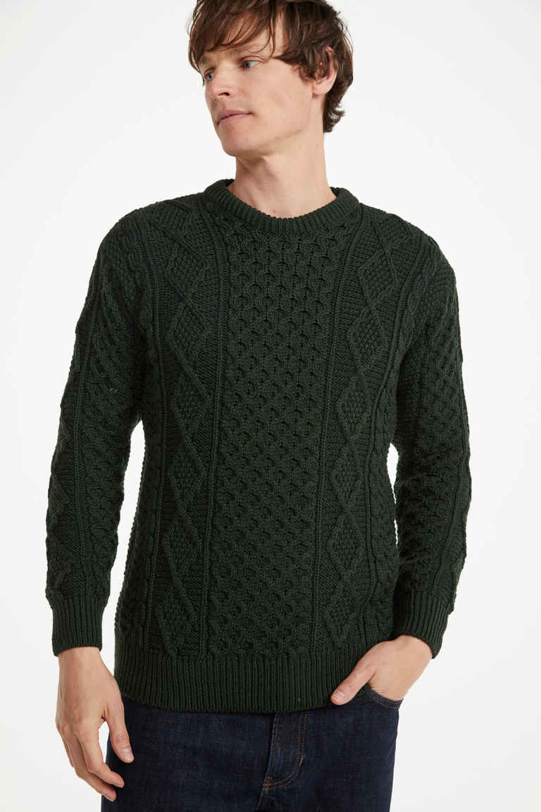 Éireann Herren-Pullover aus traditionellem Aran-Supersoft-Merinowolle – Grün