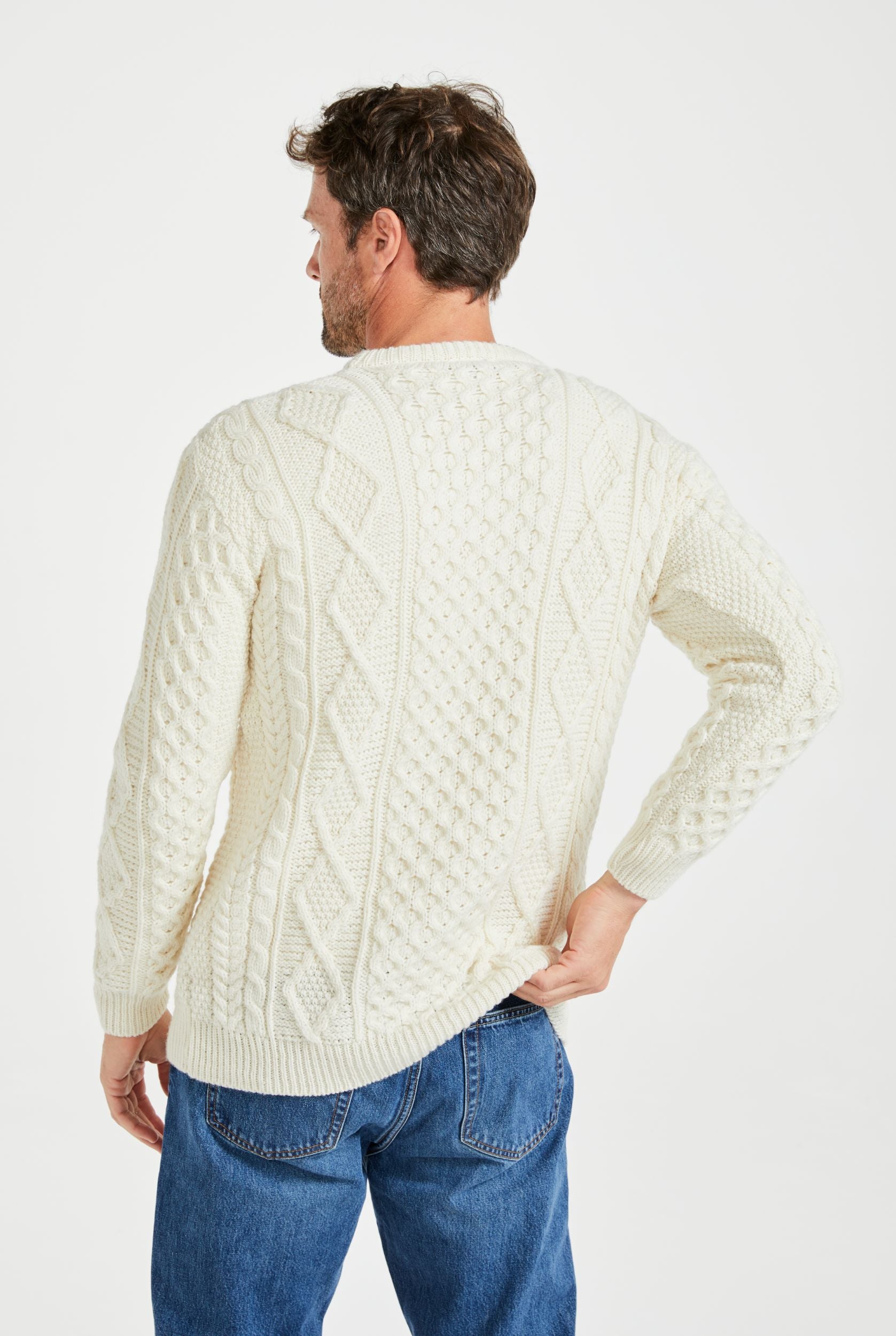 Organic Irish Wool Aran Half Zip Sweater - Cream - Undyed - 100