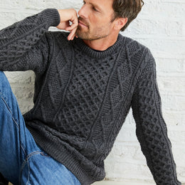 Éireann Herren-Pullover aus traditionellem Aran-Supersoft-Merinowolle – Grau